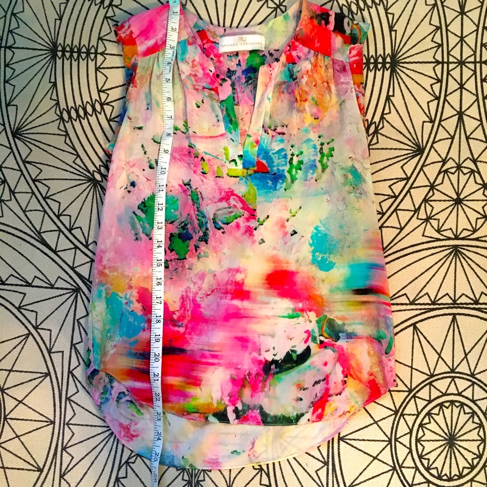 Amanda Uprichard watercolor silk top. Petite